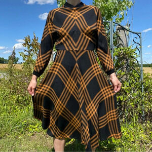 Vintage Plaid Dress 40s 50s